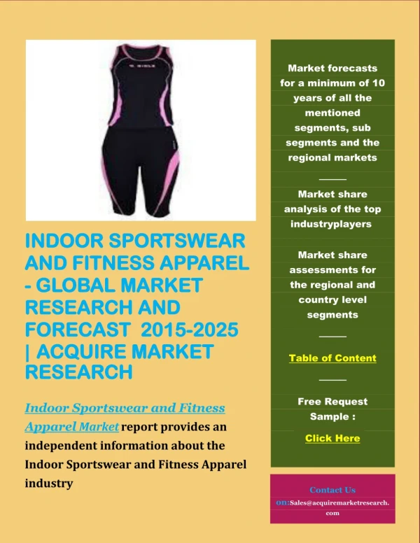 Indoor Sportswear and Fitness Apparel - Global Market Research and Forecast 2015-2025