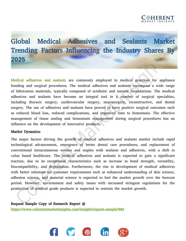 Medical Adhesives and Sealants Market Insights, Size, Share, Opportunity Analysis, and Industry Forecast till 2025