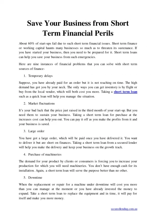 Save Your Business from Short Term Financial Perils