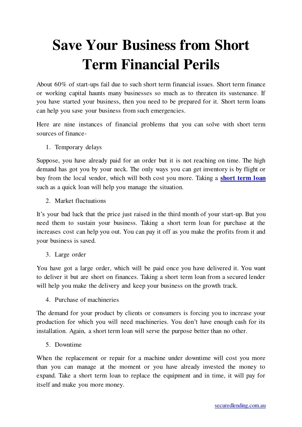 save your business from short term financial