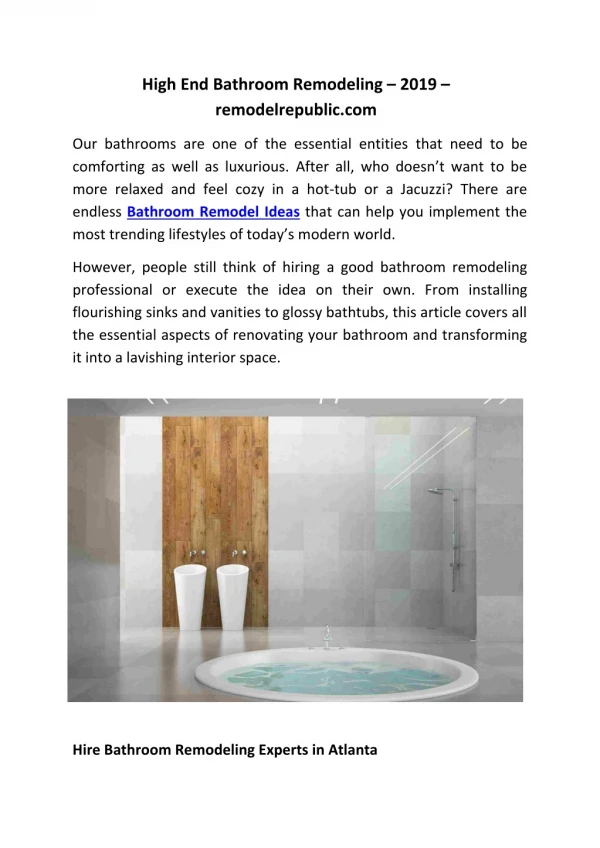 High End Bathroom Remodeling – 2019 – remodelrepublic.com
