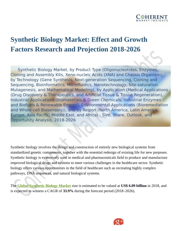 Synthetic Biology Market: Worldwide Top Players Revenue and Forecasts To 2026