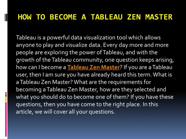 How to become a Tableau Zen Master