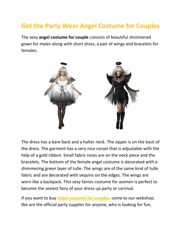 Get the Party Wear Angel Costume for Couples