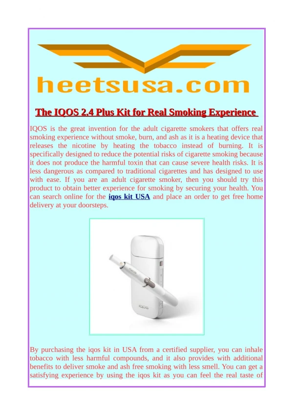 The IQOS 2.4 Plus Kit for Real Smoking Experience