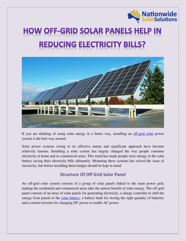 How off grid solar panels help in reducing electricity bills