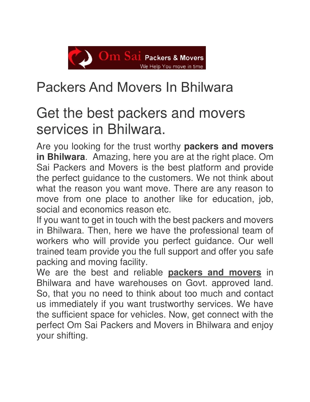 packers and movers in bhilwara