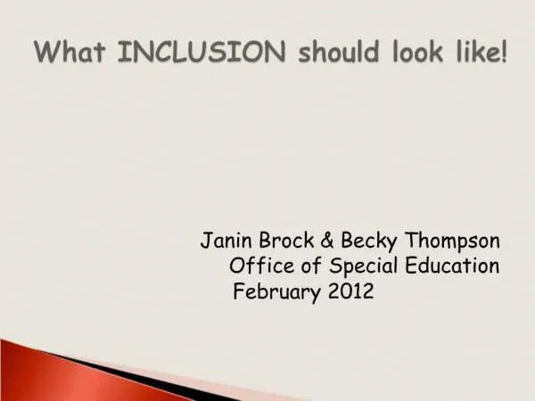 What INCLUSION should look like