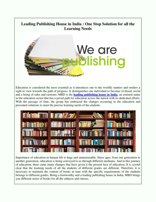 Leading Publishing House in India : One Stop Solution for all the Learning Needs