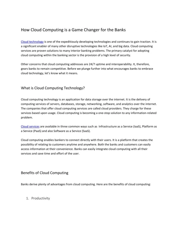 How Cloud Computing is a Game Changer for the Banks