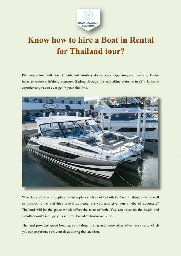 Know how to hire a Boat in Rental for Thailand tour?