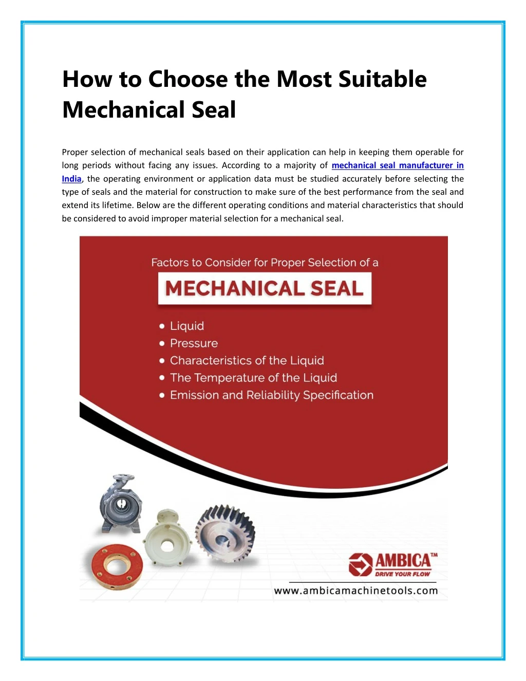 how to choose the most suitable mechanical seal