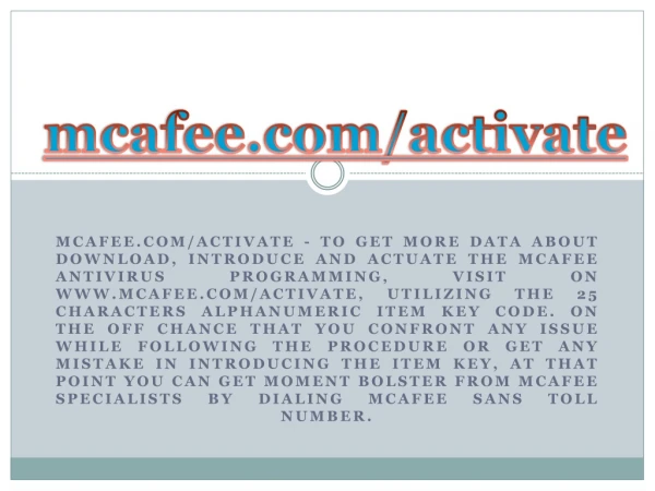 MCAFEE.COM/ACTIVATE- ACTIVATE MCAFEE ANTIVIRUS PRODUCT KEY
