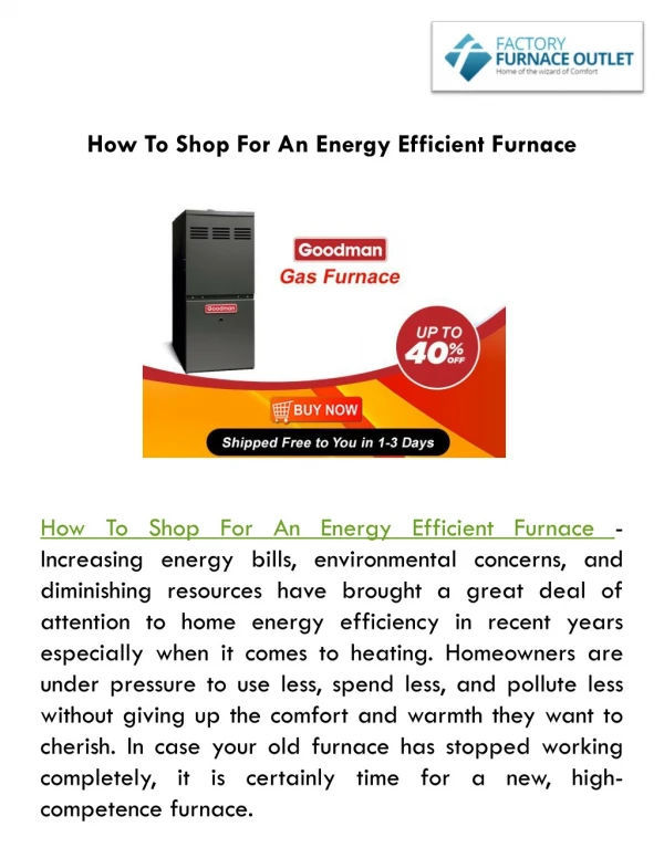 How To Shop For An Energy Efficient Furnace?