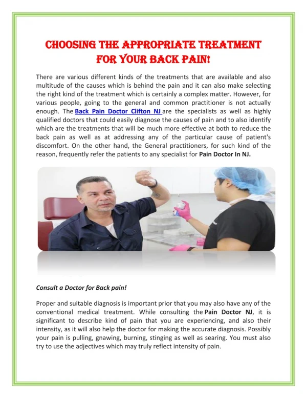 Choosing the appropriate Treatment for your back pain