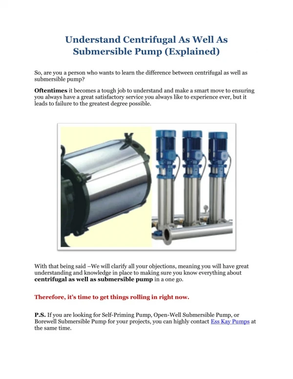 Understand Centrifugal As Well As Submersible Pump