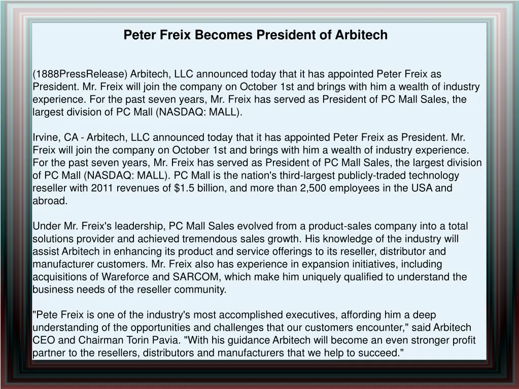 peter freix becomes president of arbitech