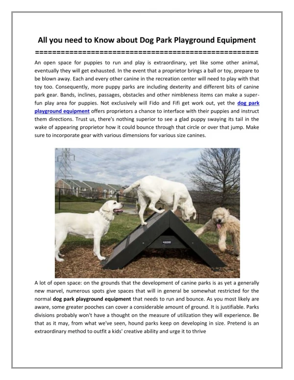 All you need to Know about Dog Park Playground Equipment