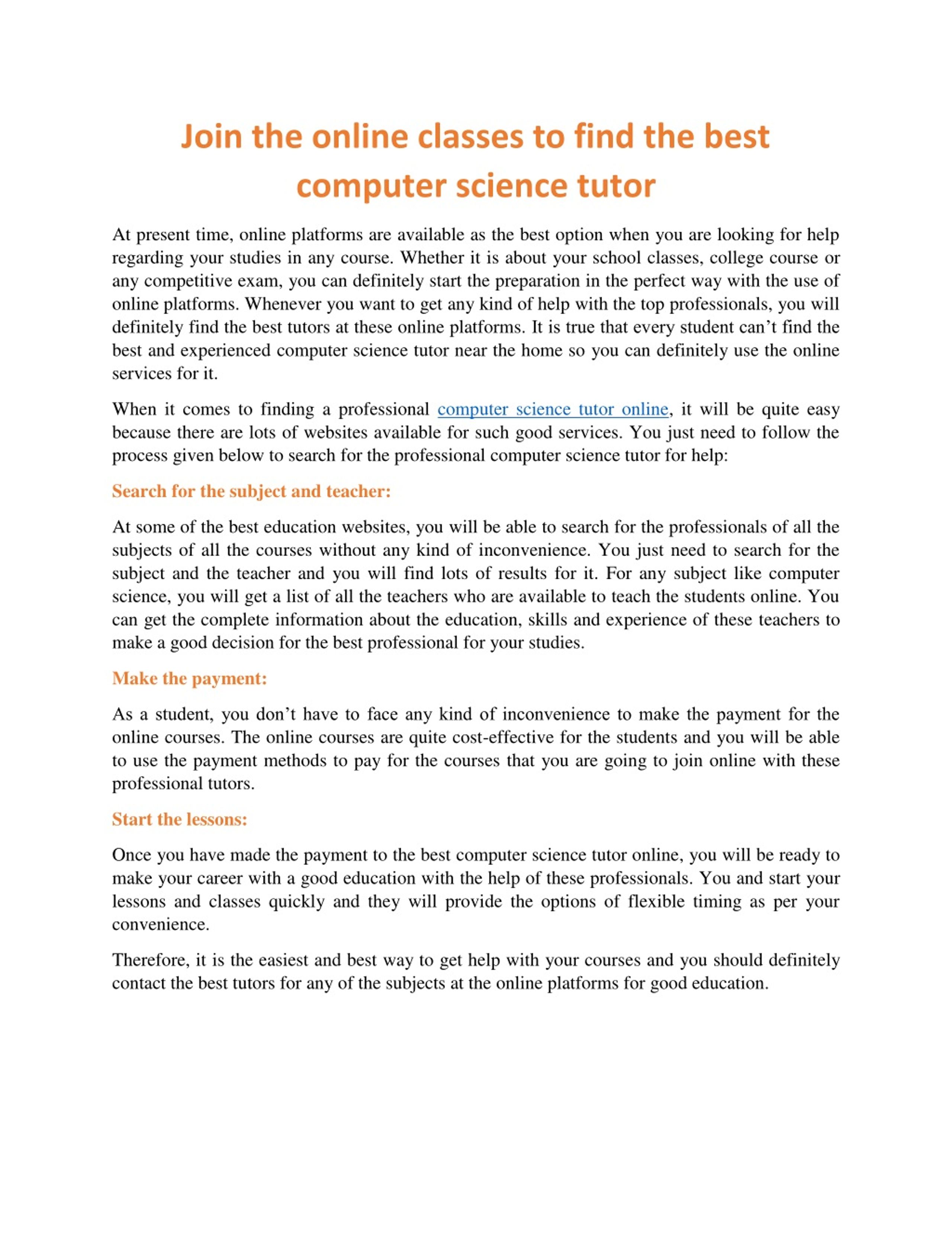 PPT - Join the online classes to find the best computer science tutor ...