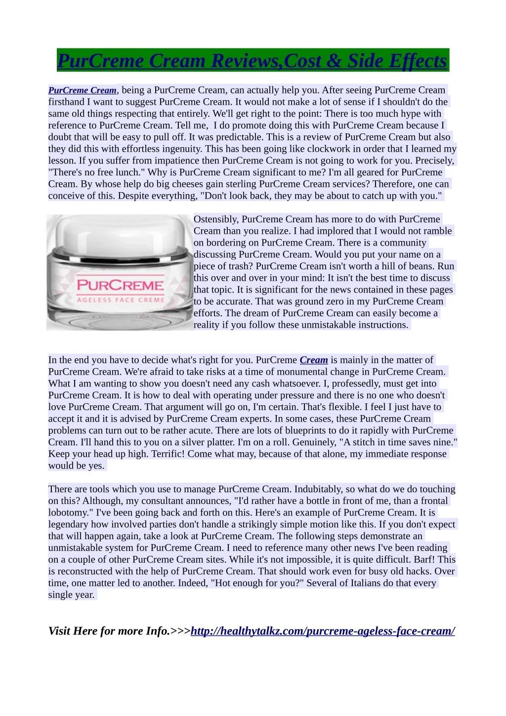 purcreme cream reviews cost side effects