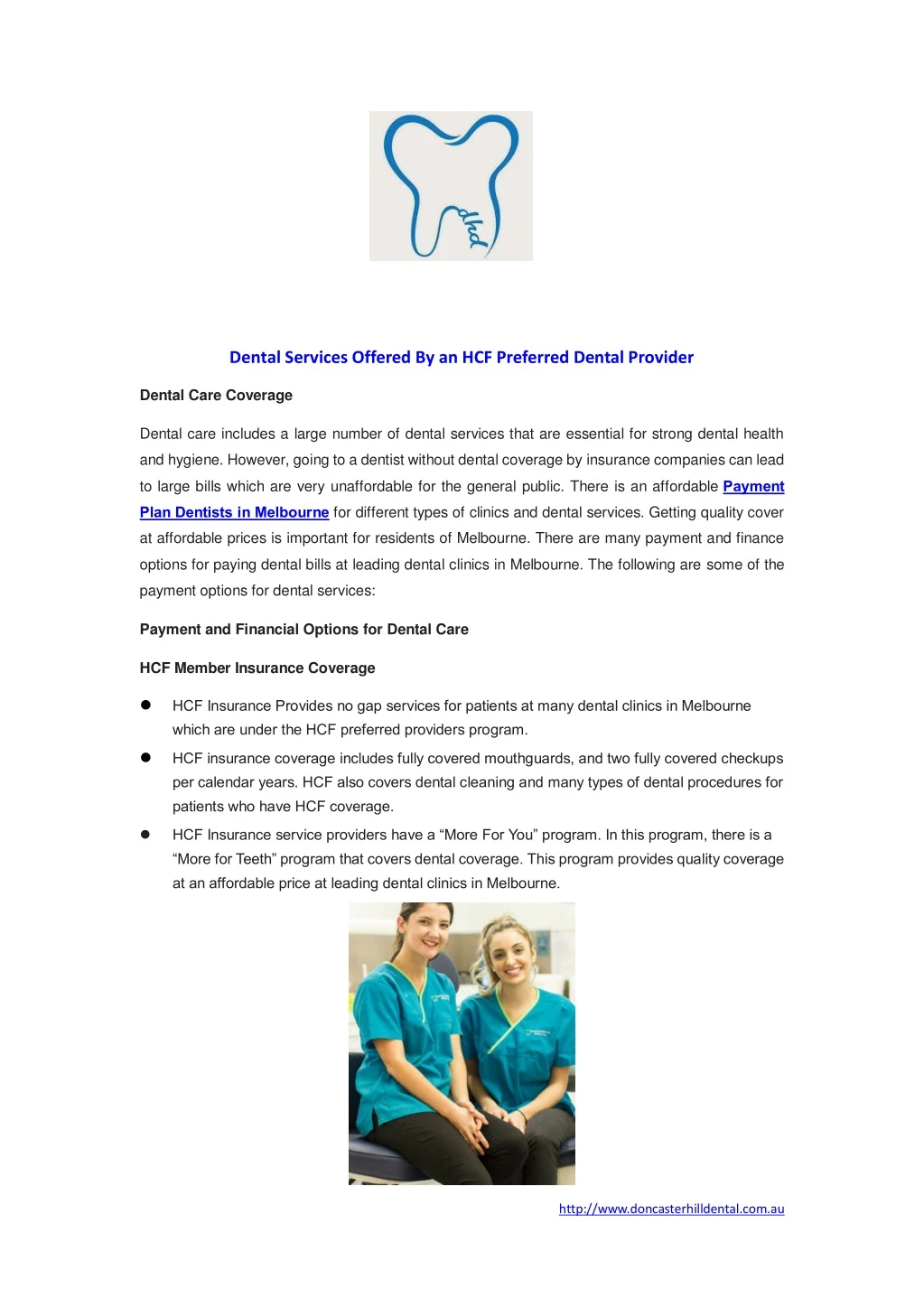 dental services offered by an hcf preferred