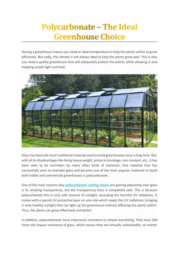 Polycarbonate – The Ideal Greenhouse Choice