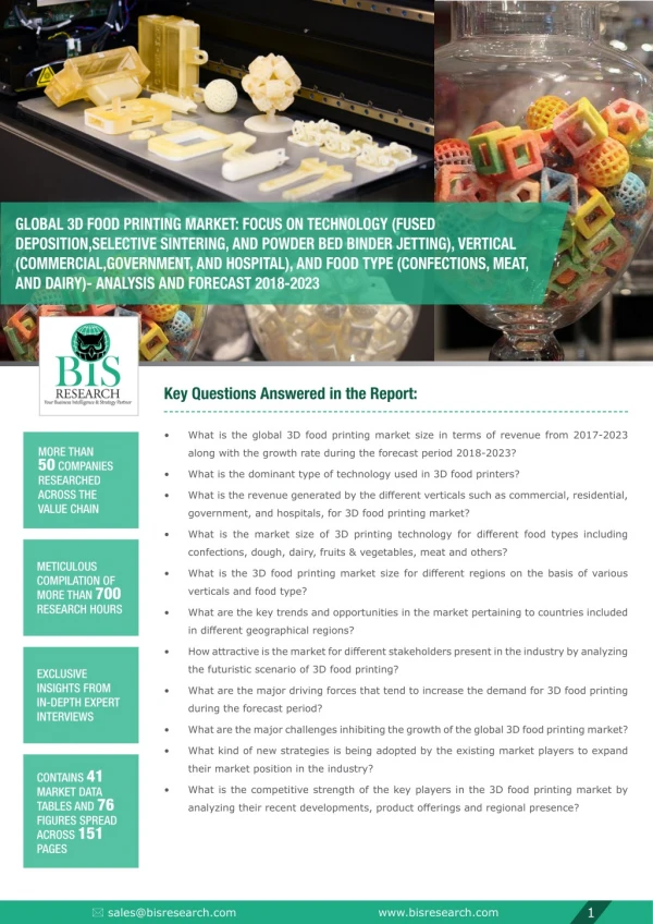 3D Food Printing Market Study, 2018-2023