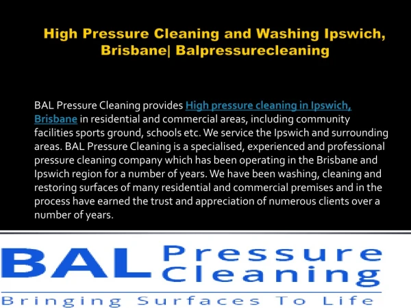 High Pressure Cleaning and Washing Ipswich, Brisbane| Balpressurecleaning