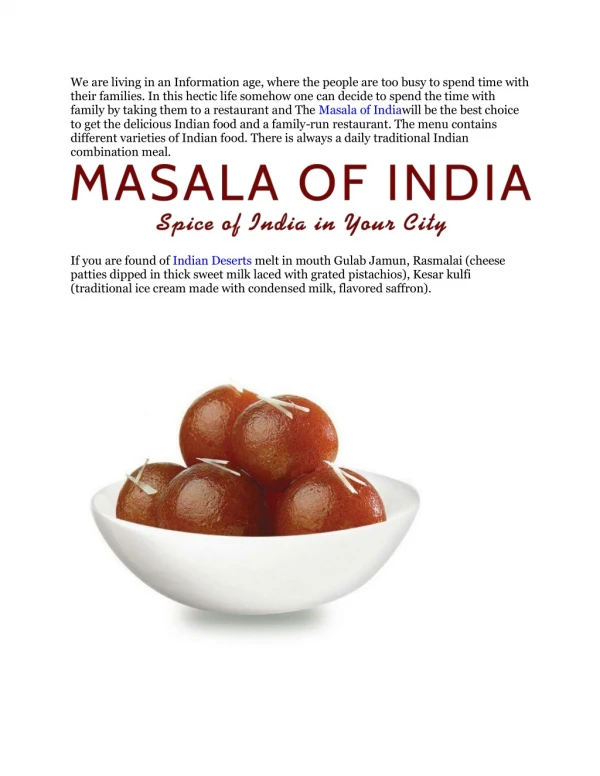 Order online restaurant in northgateway | Masala of India