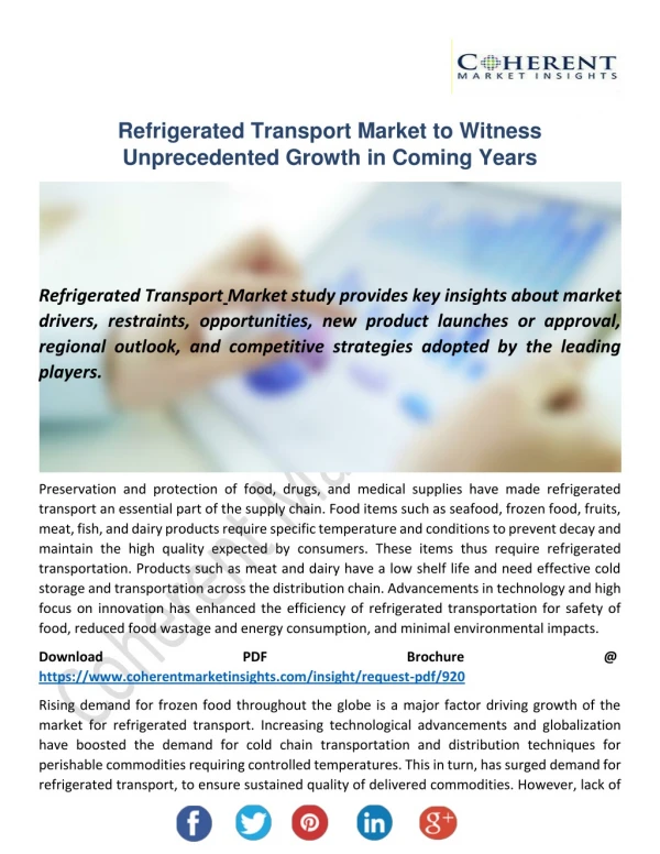 Refrigerated Transport Market to Exhibit Fast Expansion During 2018-2026