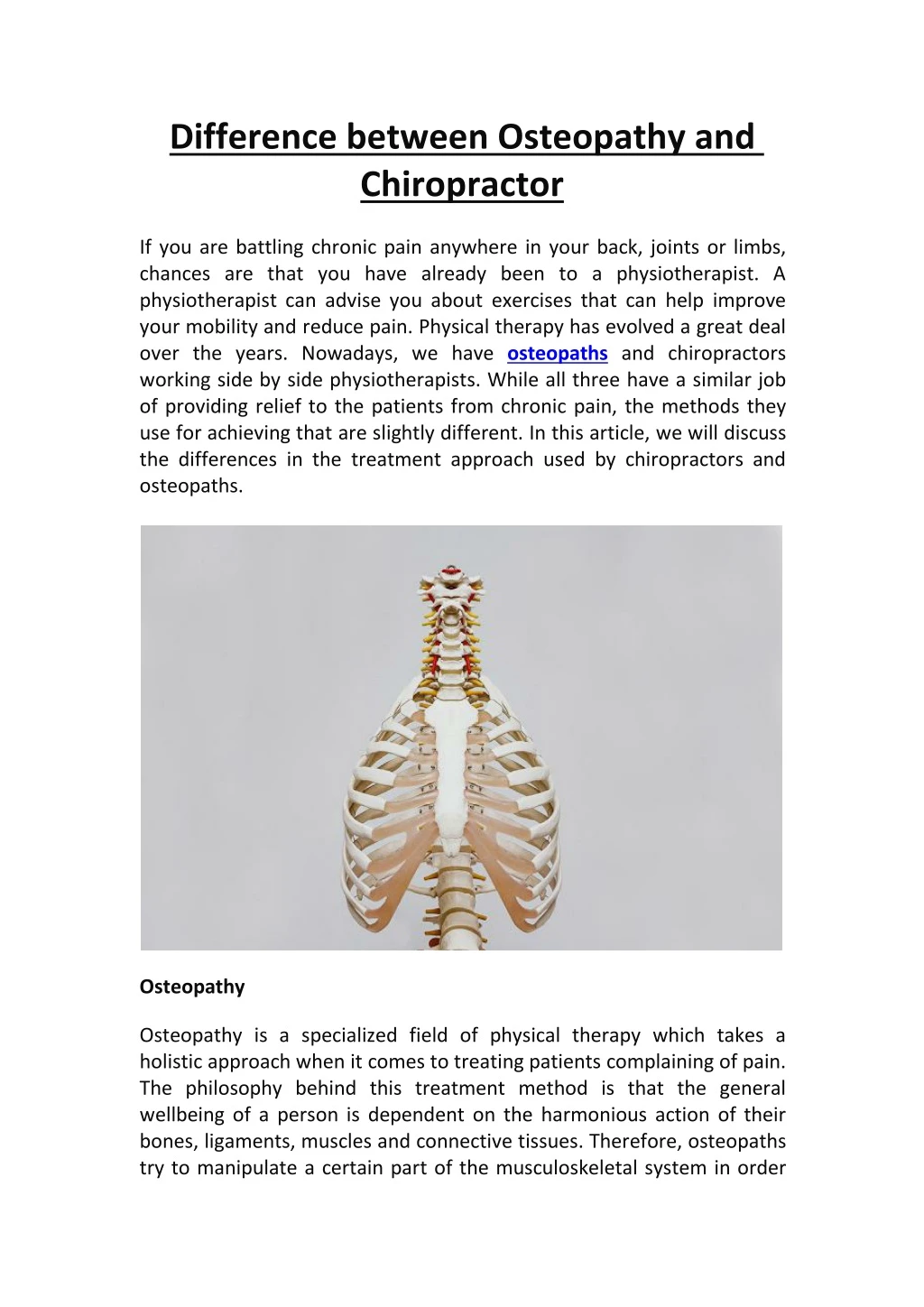 difference between osteopathy and chiropractor