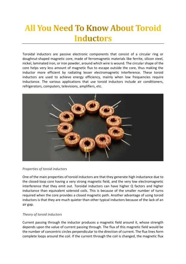 All You Need To Know About Toroid Inductors