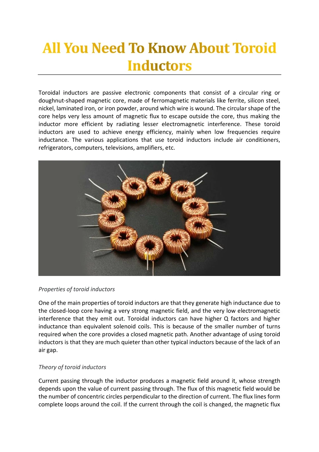 toroidal inductors are passive electronic