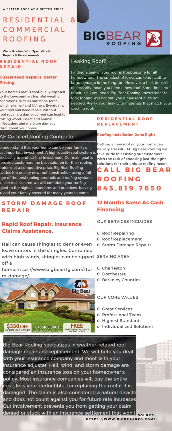 COMMERCIAL ROOFING CONTRACTOR SERVICES IN CHARLESTON SC/CALL 1-843-819-7650