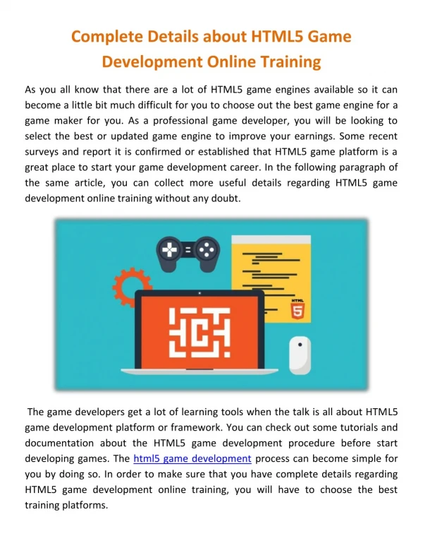 Complete Details about HTML5 Game Development Online Training