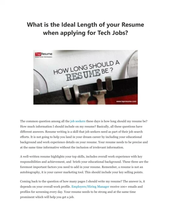 What is the Ideal Length of your Resume when applying for Tech Jobs