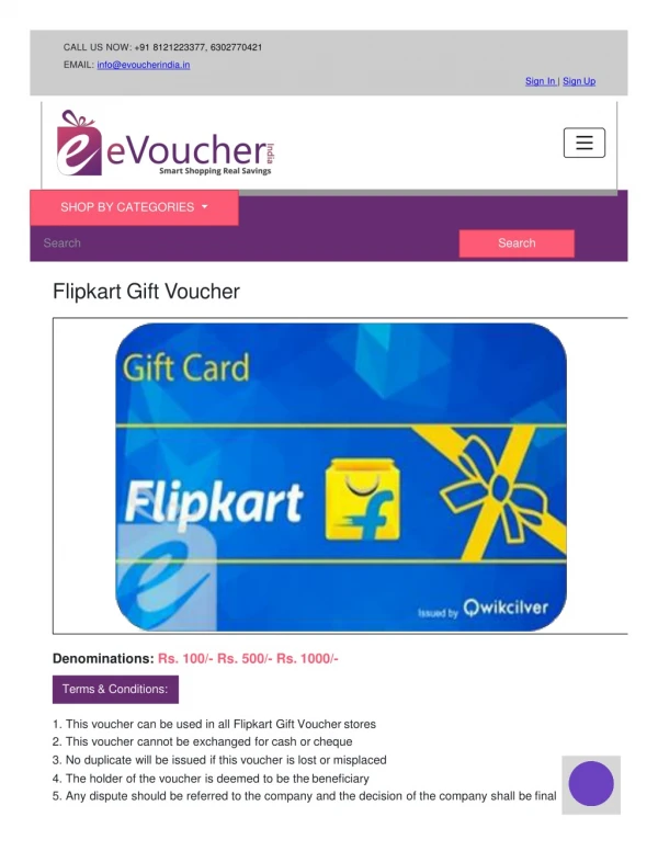 Buy FLIPKART Gift Cards | FLIPKART Gift Vouchers Online | FLIPKART eVouchers in India | eVoucher India