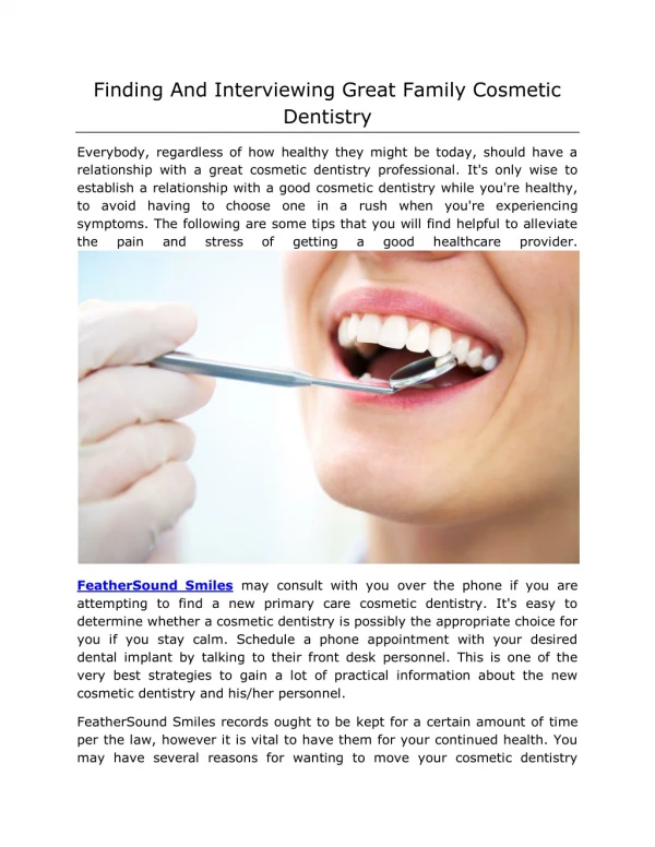 Finding And Interviewing Great Family Cosmetic Dentistry