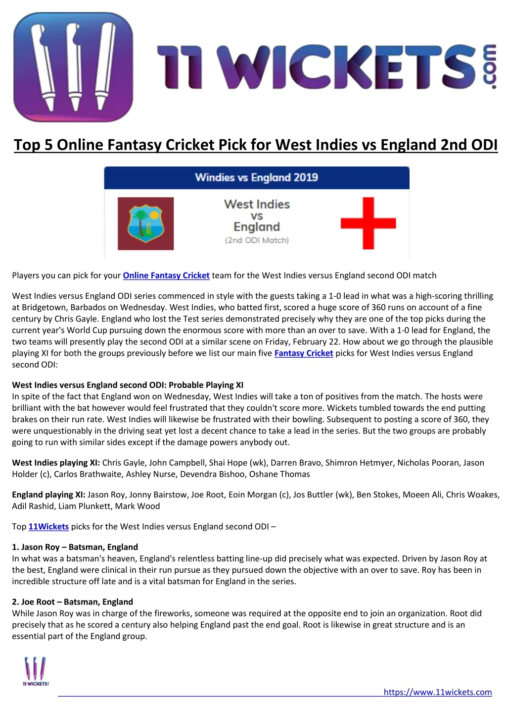 top 5 online fantasy cricket pick for west indies