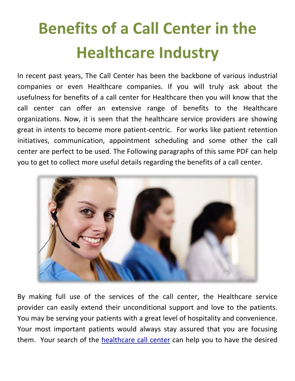 benefits of a call center in the healthcare