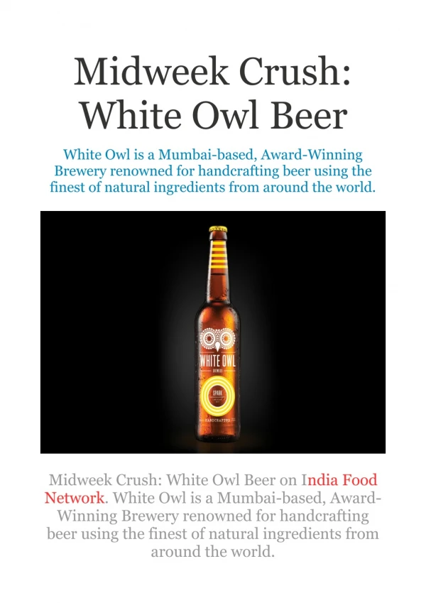 Midweek Crush: White Owl Beer