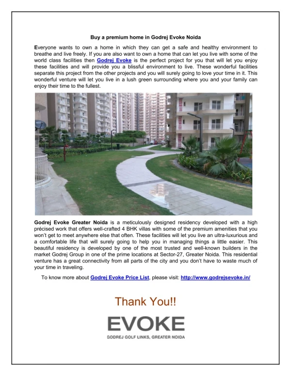 Buy a premium home in Godrej Evoke Noida