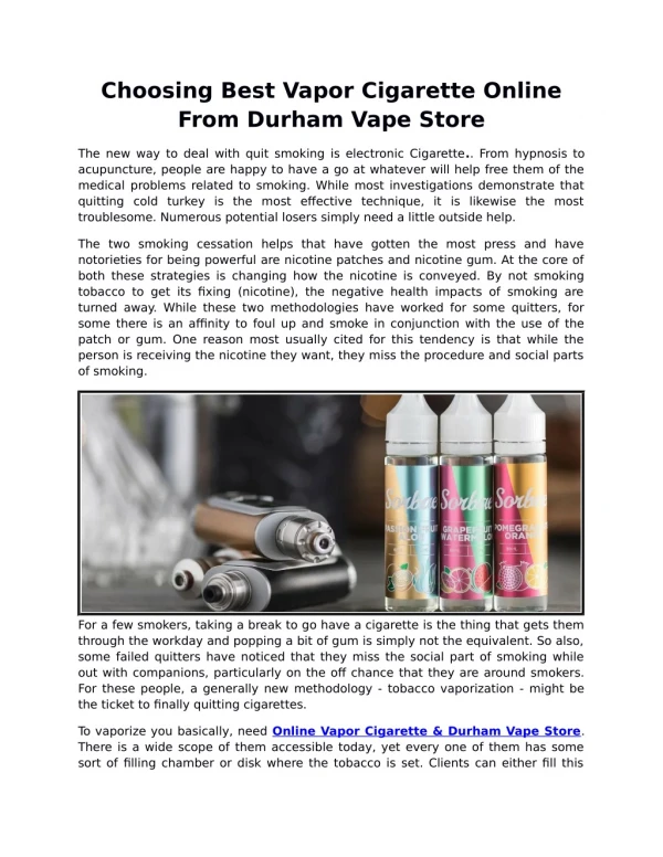Choosing Best Vapor Cigarette Online From Durham Vape Store