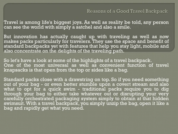 Reasons of a Good Travel Backpack