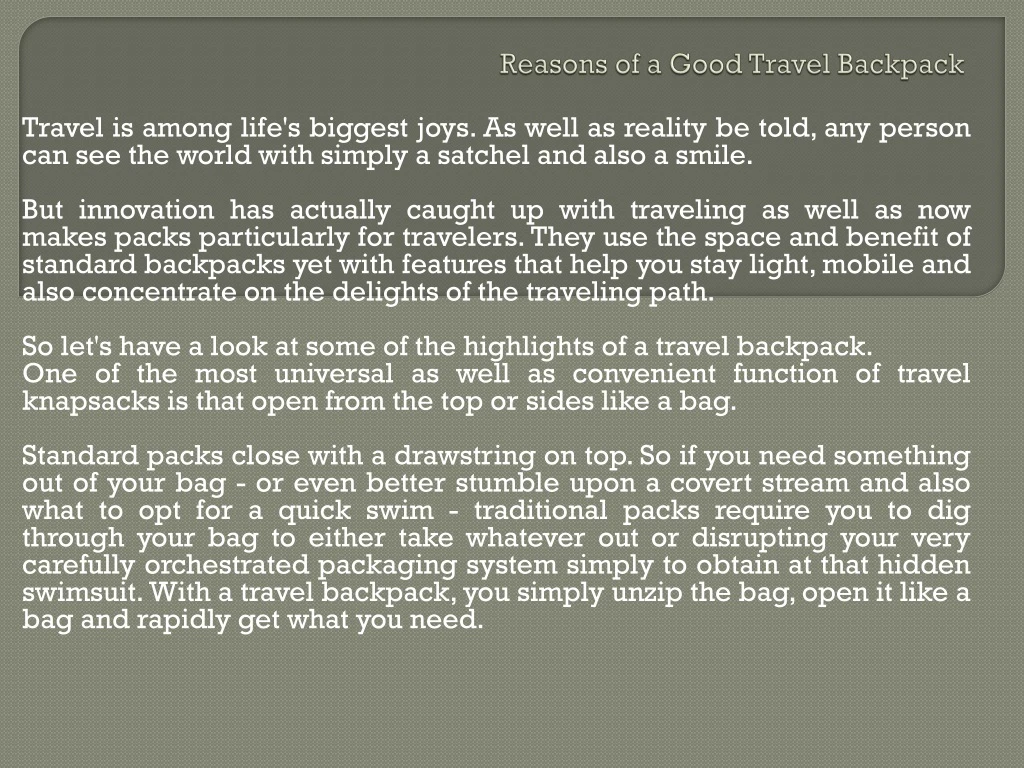 reasons of a good travel backpack