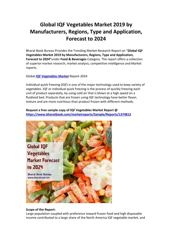 Global IQF Vegetables Market: Analysis & Forecast 2019-2024
