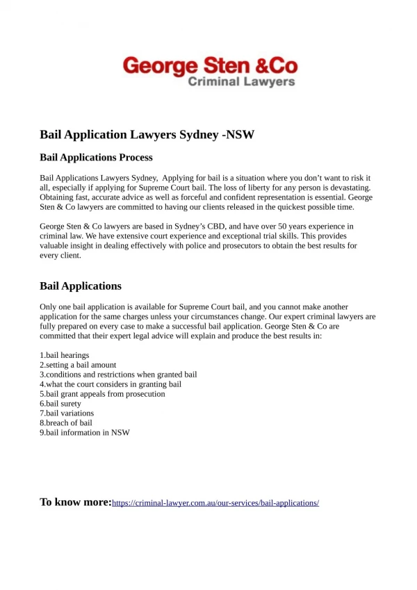 Application for Bail NSW