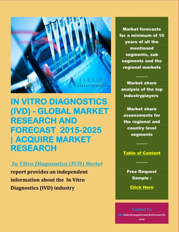 In Vitro Diagnostics (IVD) - Global Market Research and Forecast, 2015-2025
