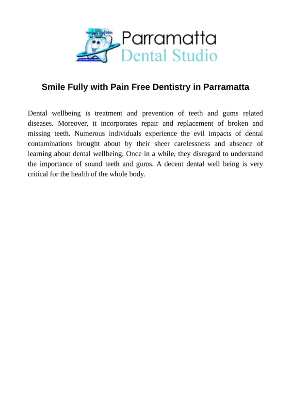 Smile Fully with Pain Free Dentistry in Parramatta