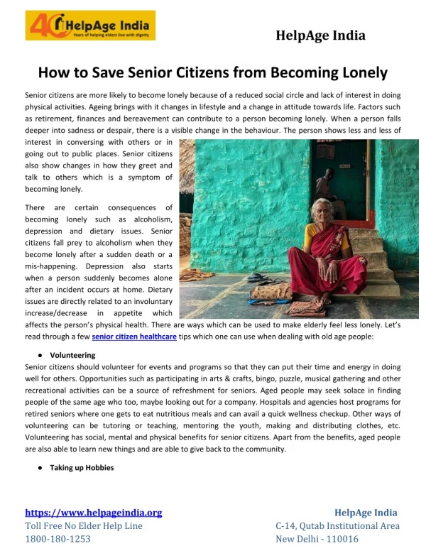 How to Save Senior Citizens from Becoming Lonely